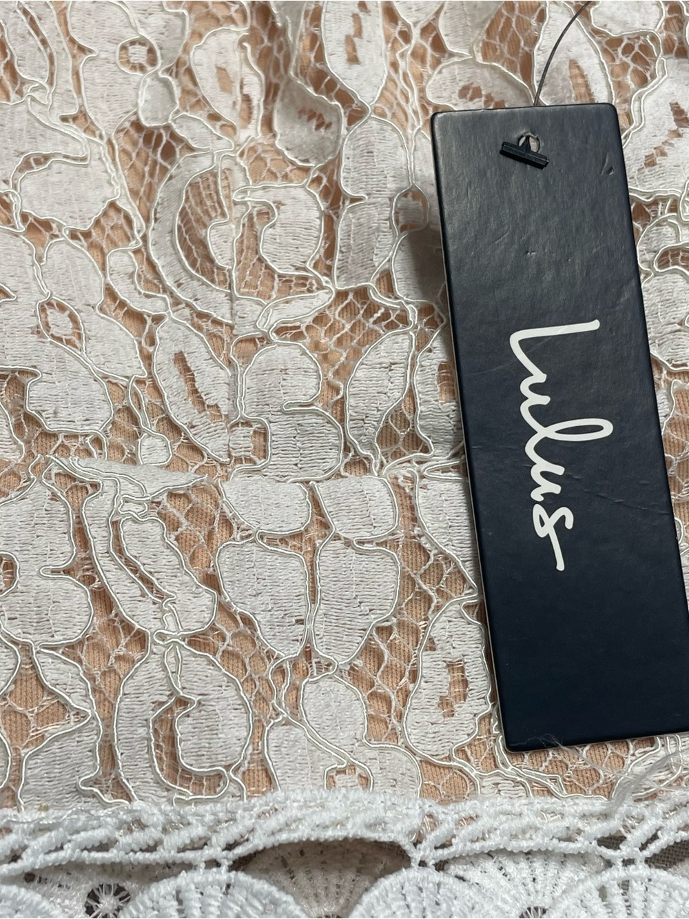 Lulu's NWT Strapless Cream Lace Tiered Dress open embroidered Waistband.  XL. - Picture 7 of 13